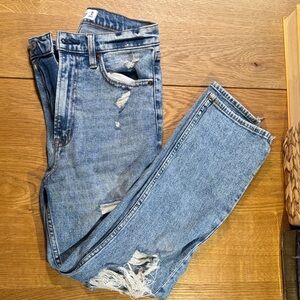 Abercrombie & Fitch Light Blue Distressed Slim Straight Jeans